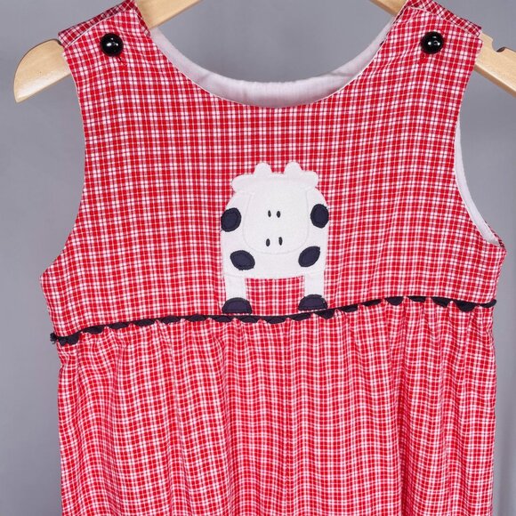 Vintage Funtasia Red Gingham Cow Appliqué Longalls Romper Outfit 3T - Picture 4 of 13